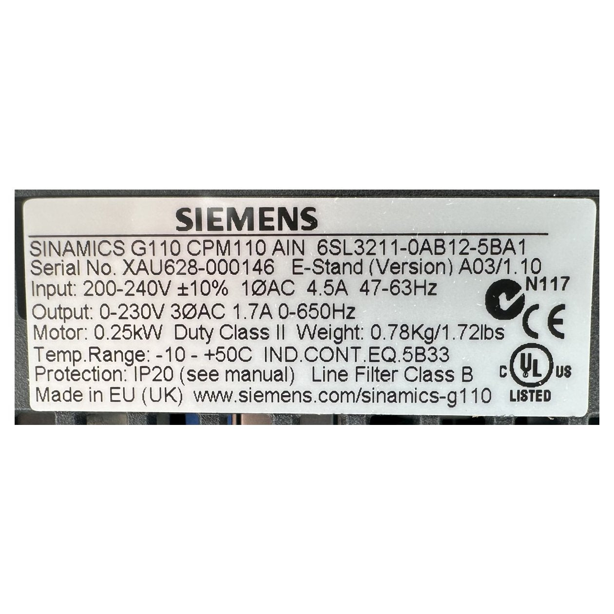 AJ262 Sinamics G110 CPM110 Siemens 6SL3211-0AB12-5BA1_3