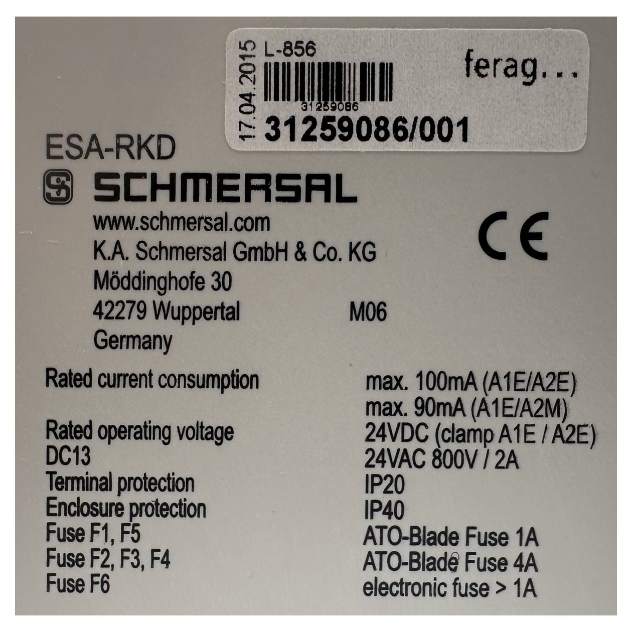 AJ601 Sicherheitsschalter Schmersal ESA-RKD Ferag 31259086/001 OVP_4