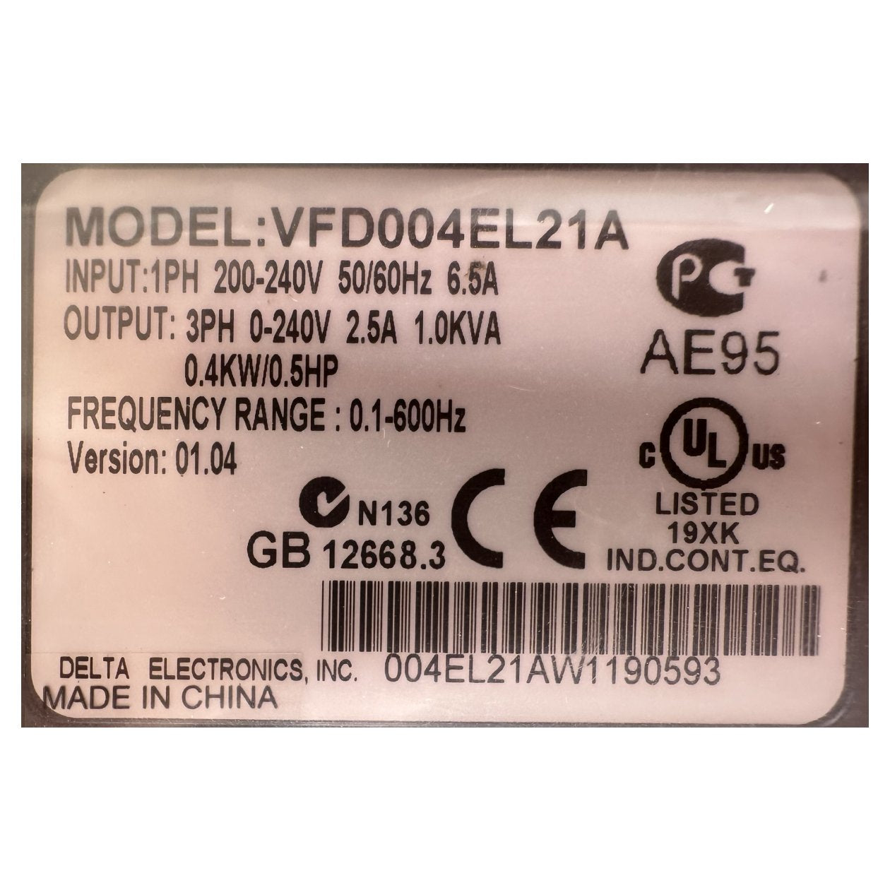 AJ691 Wechselrichter Delta VFD004EL21A 004EL21AW1190593 OVP_4