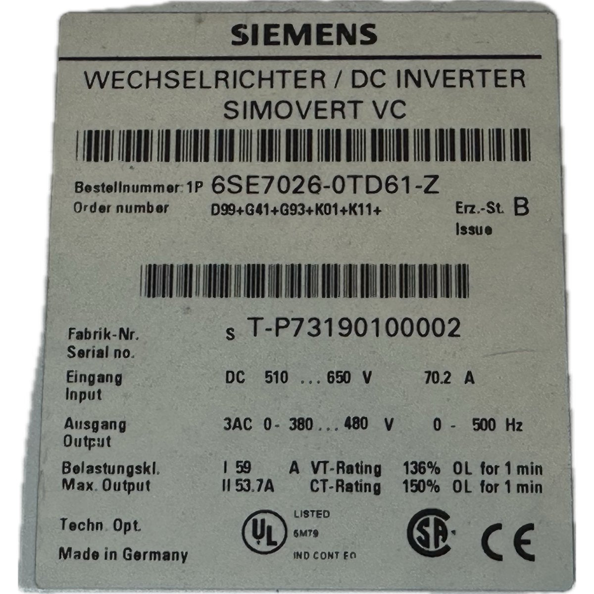 Siemens 6SE7026-0TD61-4