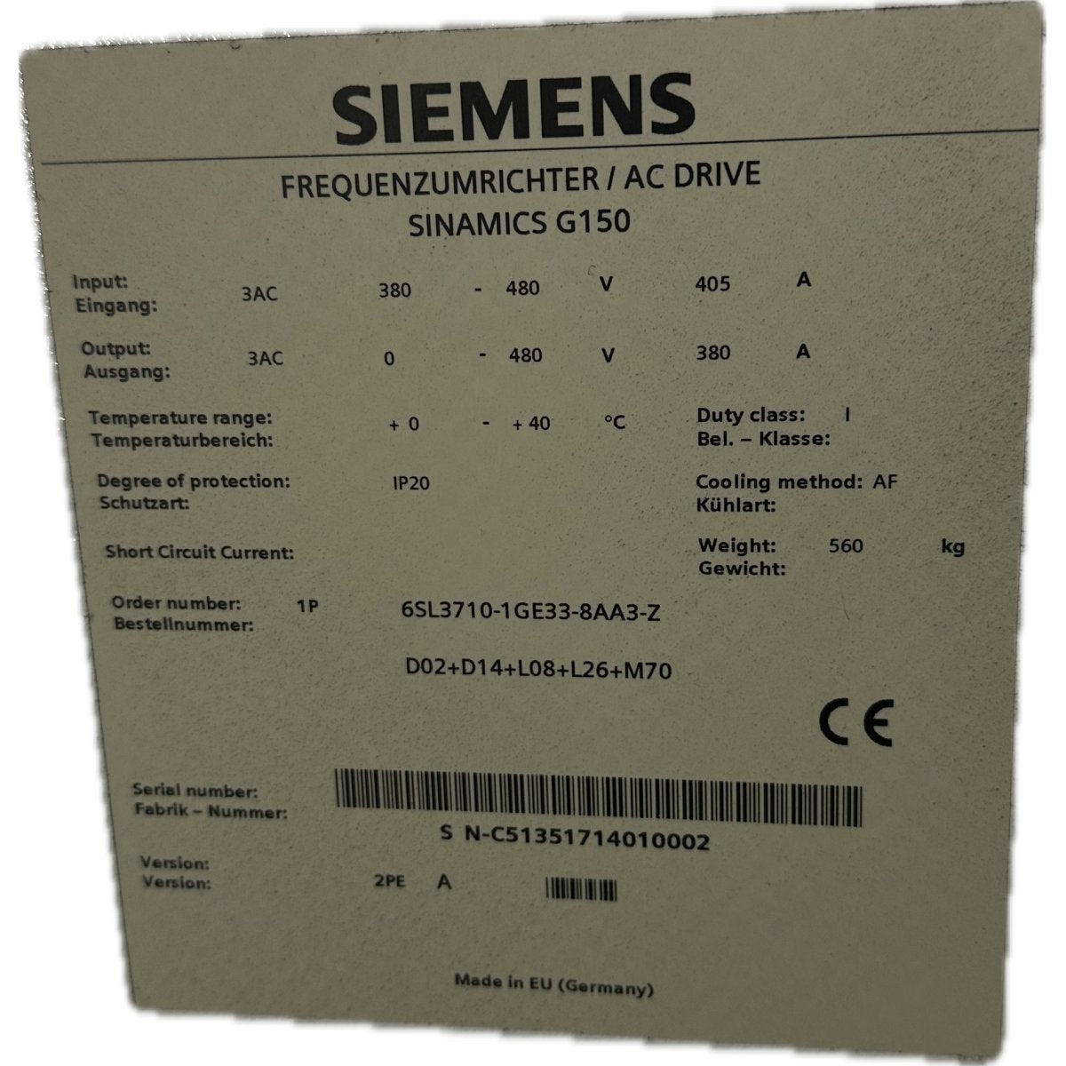 Siemens 6SL3710-1GE33-8AA3-5