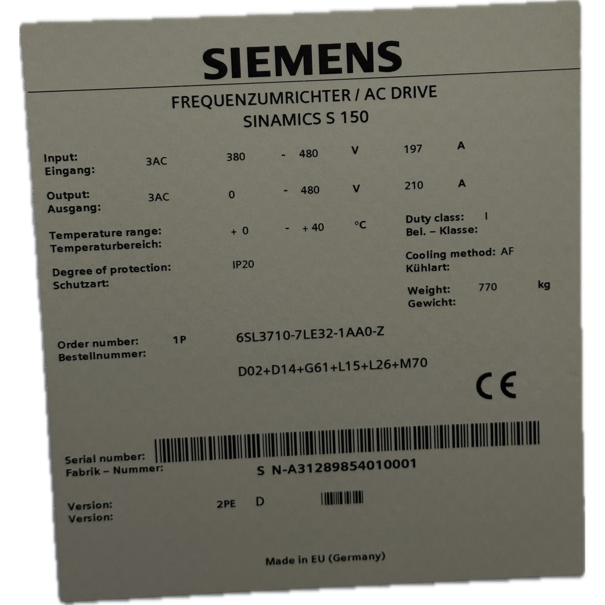 Siemens 6SL3710-7LE32-1AA0-4