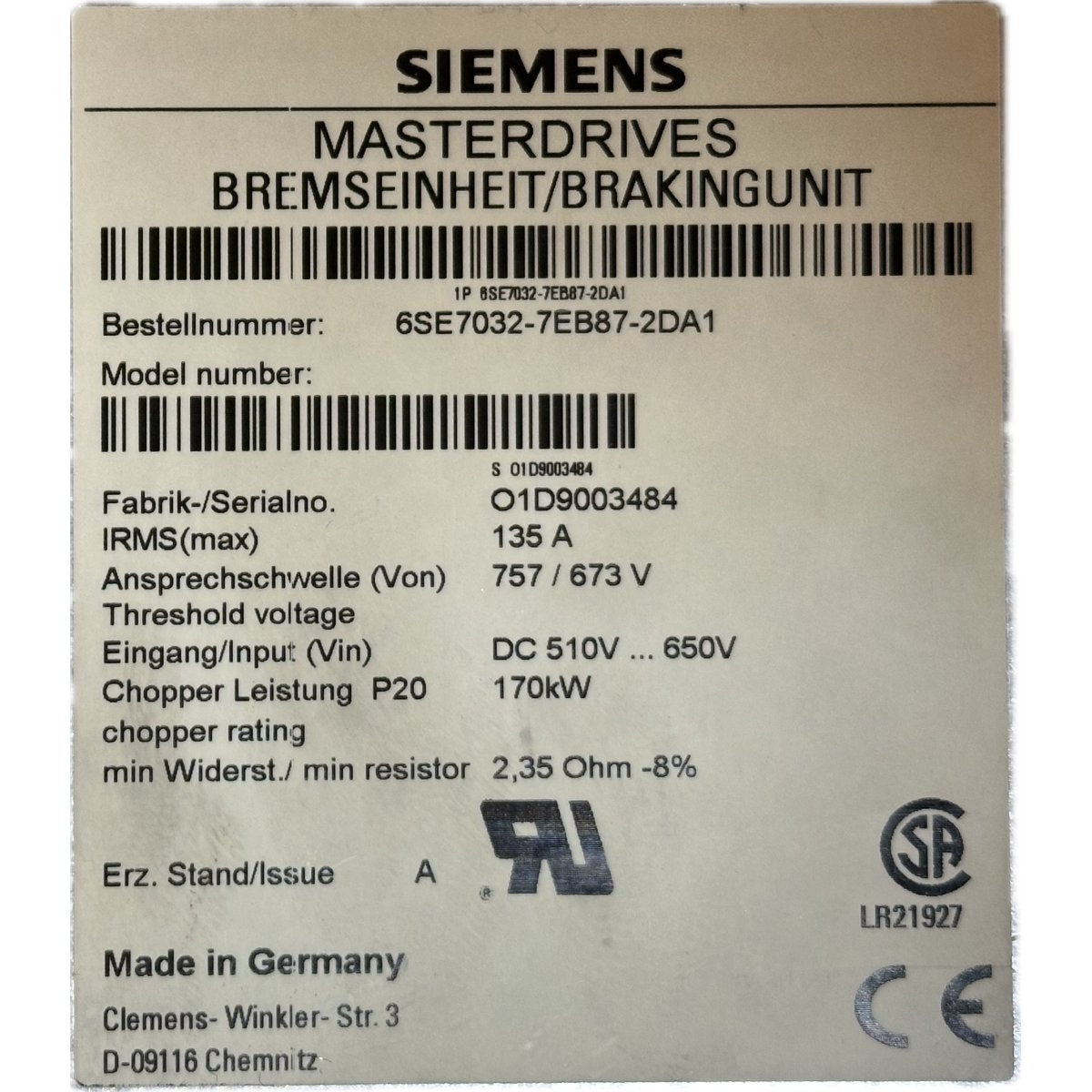 Siemens 6SE7032-7EB87-2DA1-4
