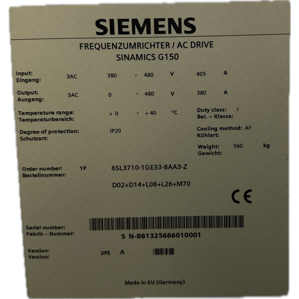 Siemens 6SL3710-1GE33-8AA3-4
