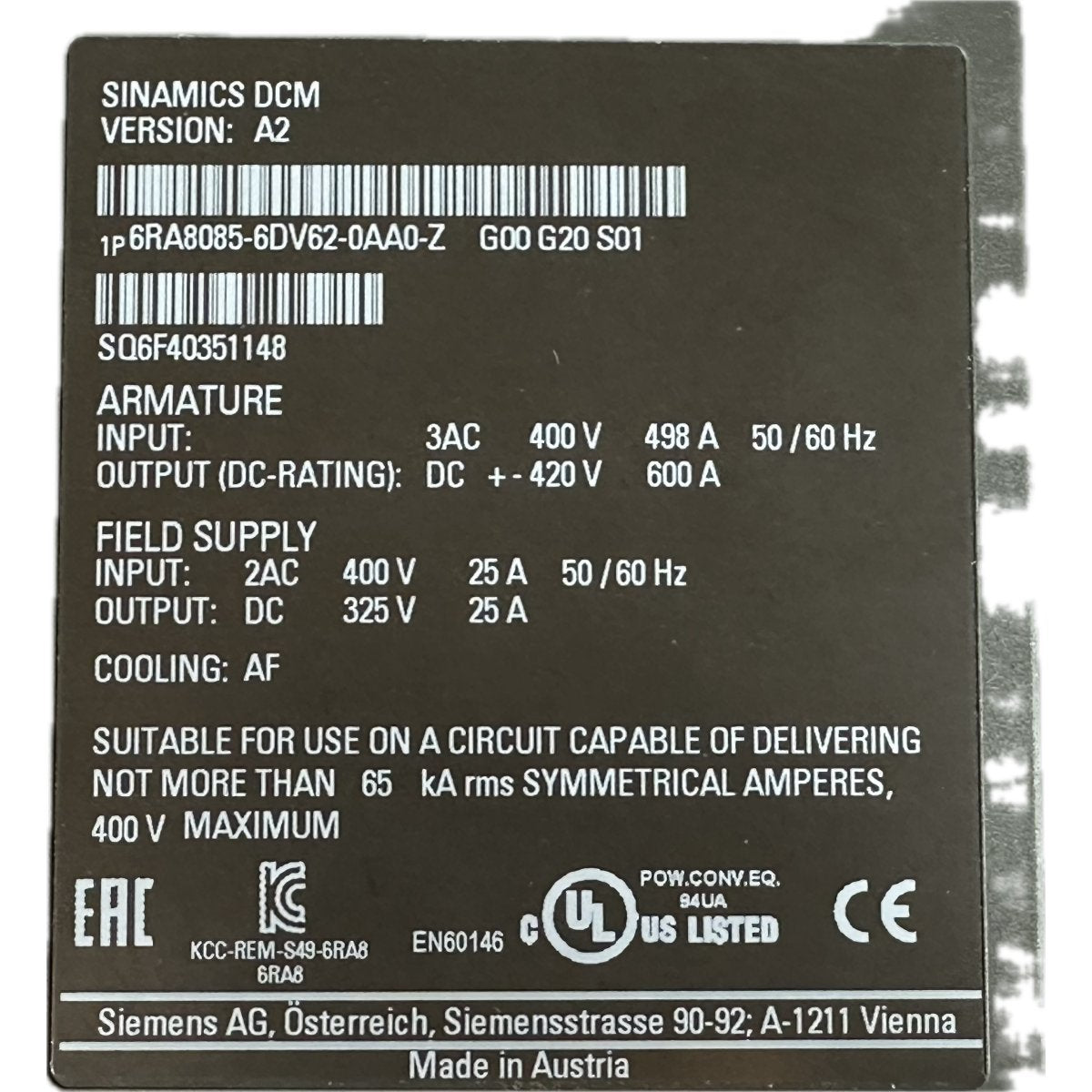 Siemens 6RA8085-6DV62-0AA0-4