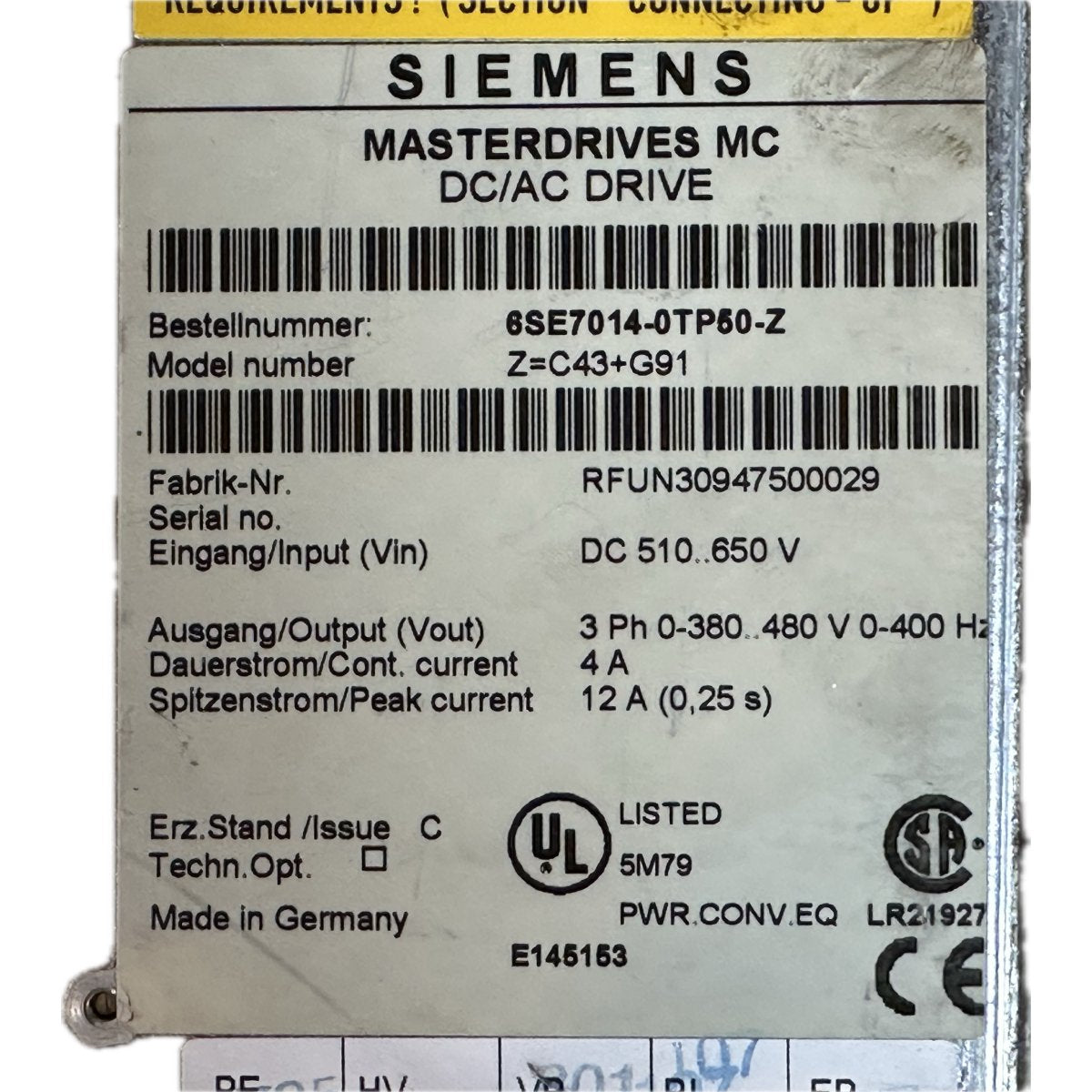 Siemens 6SE7014-0TP50-Z-4