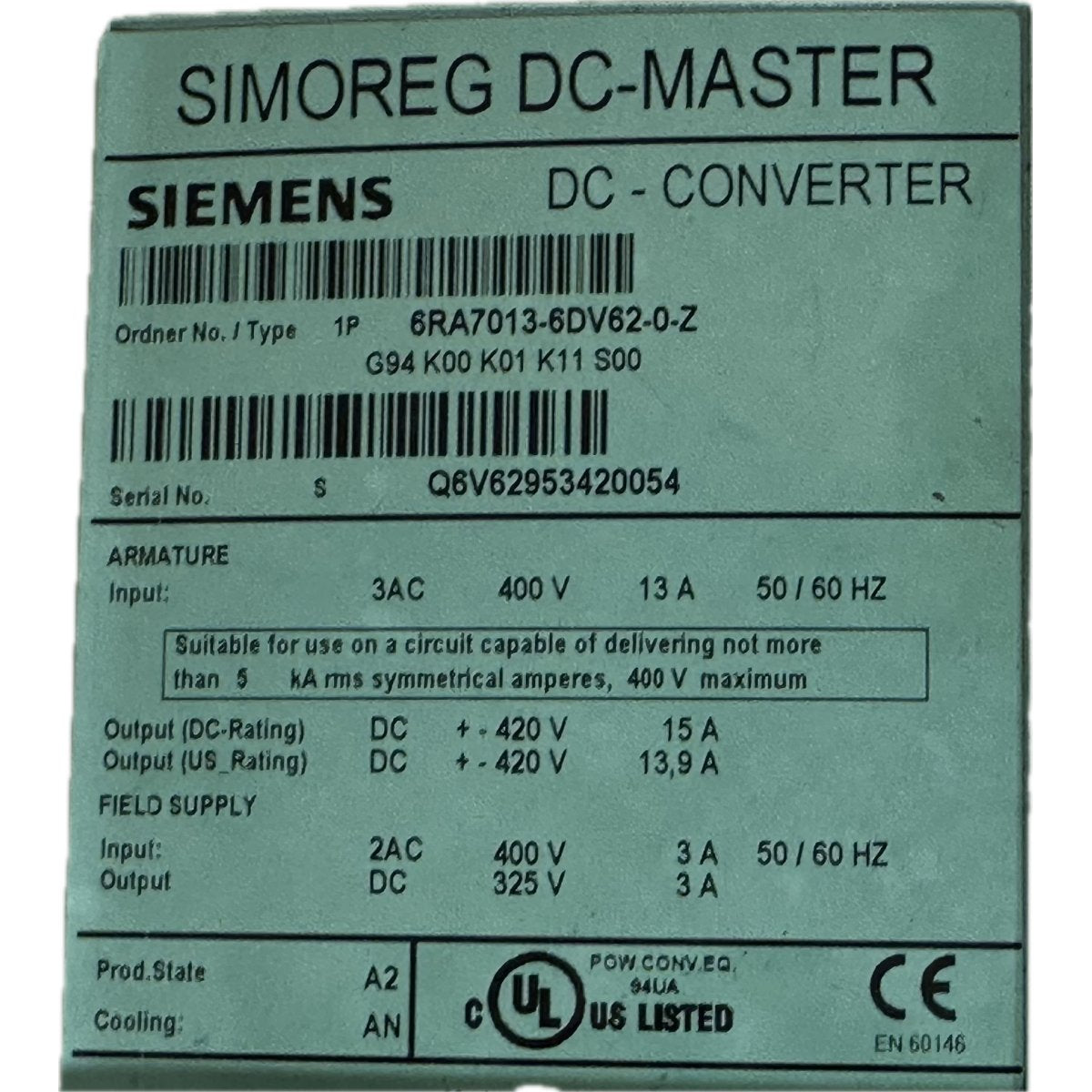 Siemens 6RA7013-6DV62-0-Z-4