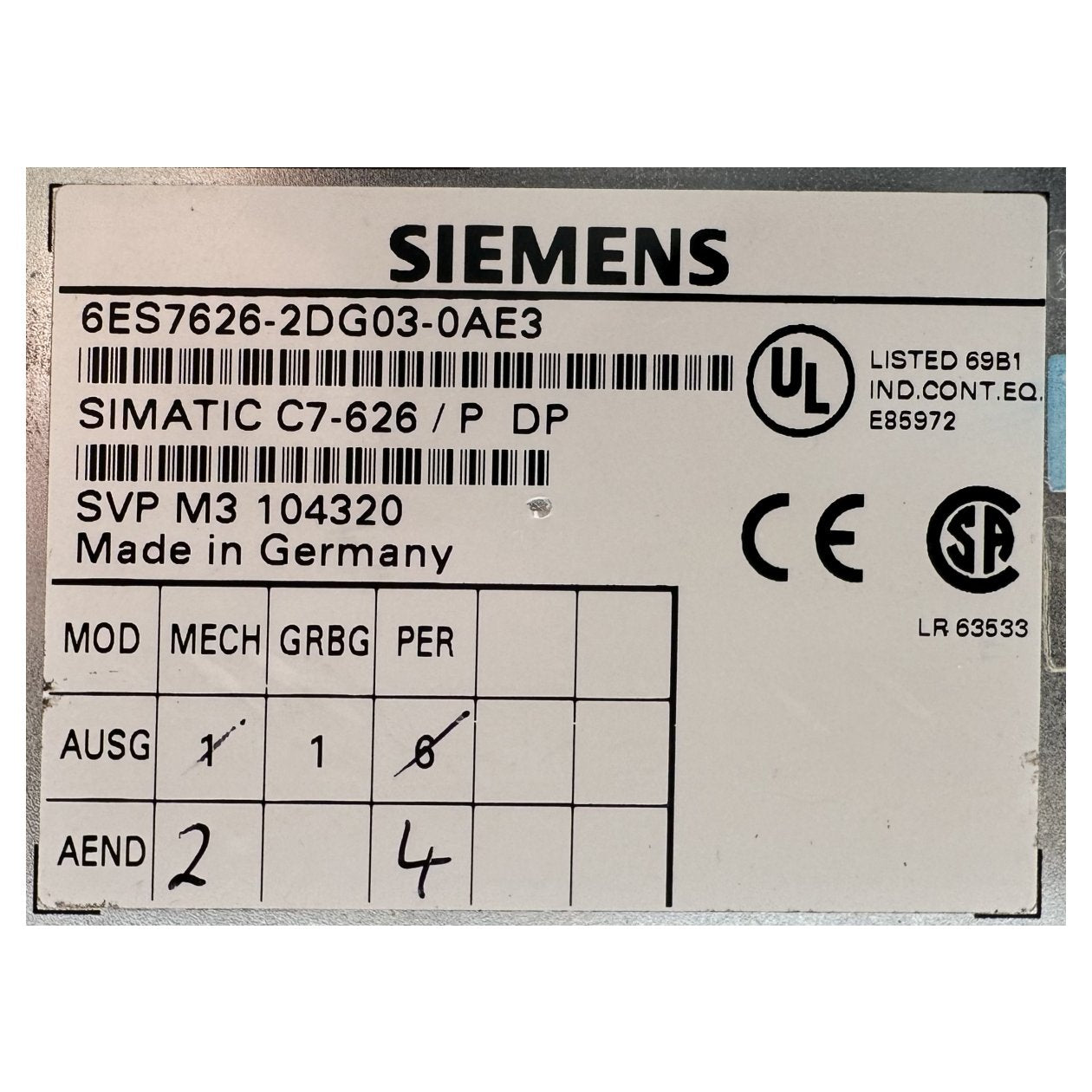 DJ616 Operator Panel Siemens 6ES7626-2DG03-0AE3 Simatic C7-626 / P DP_6