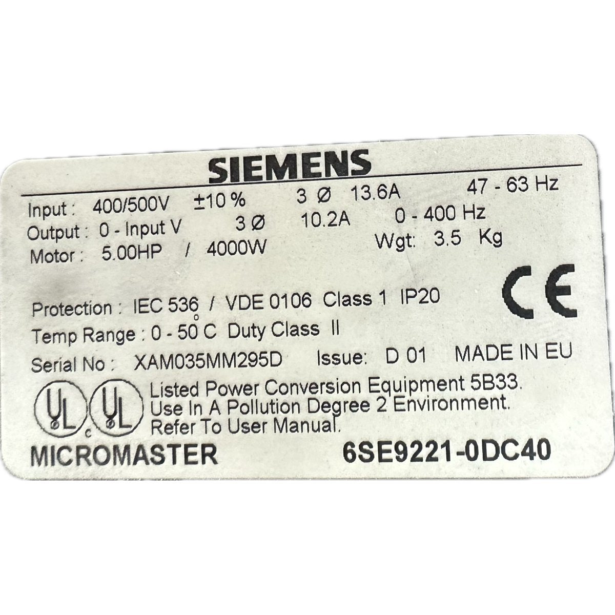 Siemens 6SE9221-0DC40-4