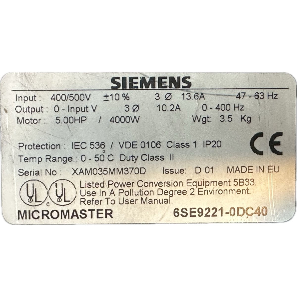 Siemens 6SE9221-0DC40-4