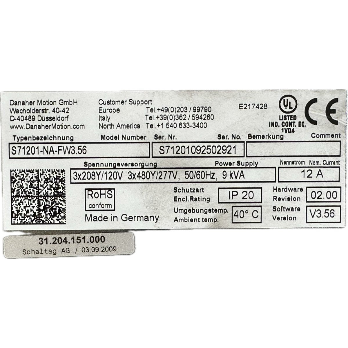 .FJ55 Servo Drive Danaher Motion S71201-NA-FW3.56 V3.56 12A_4