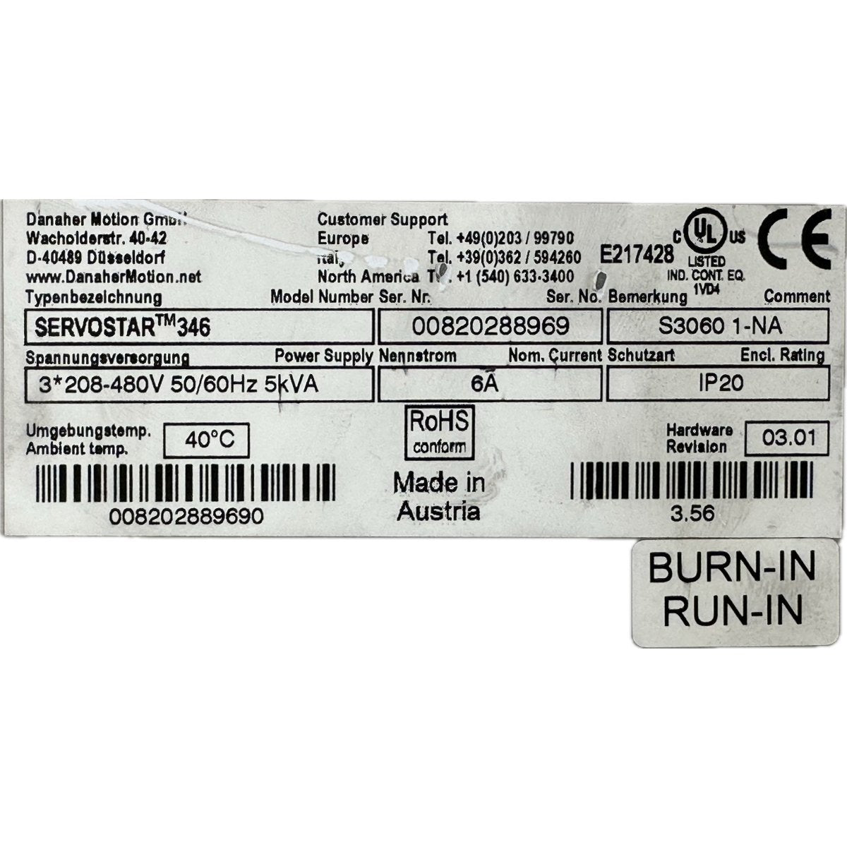 .FJ58 Servo Drive Danaher Motion Servostar 346 S30601-NA V03.01_4