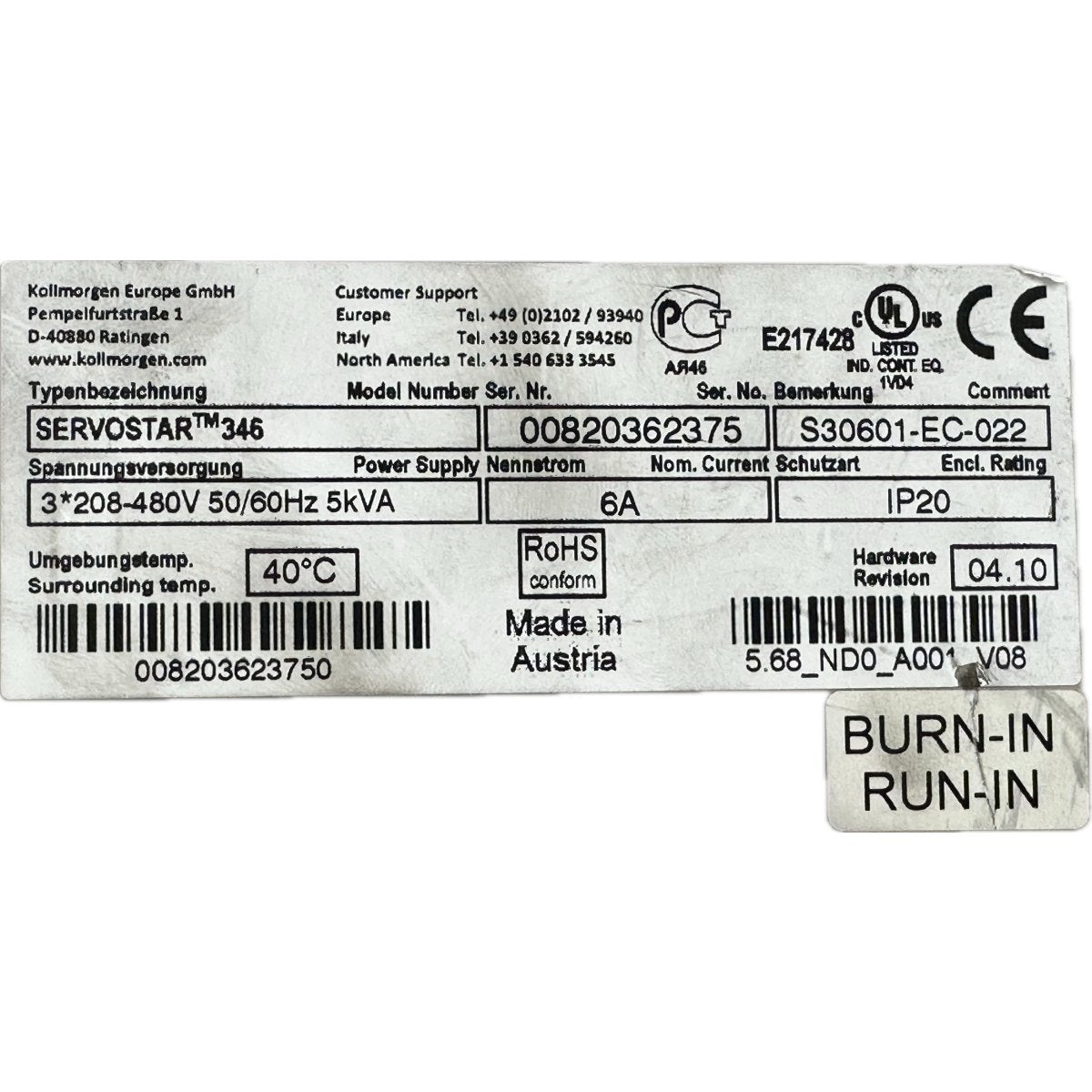 .FJ61 Servo Drive Kollomorgen Servostar 346 S3060 1-EC-022 EtherCAT_4