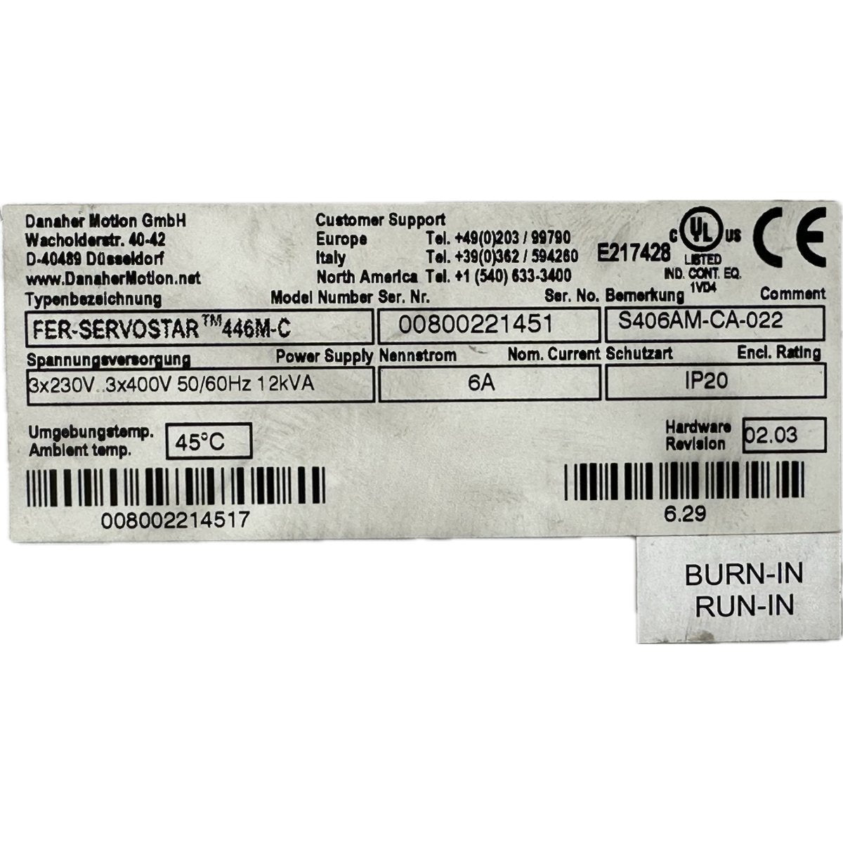 .FJ62 Servo Drive Kollomorgen Fer-Servostar 446M-C S406AM-CA-022_4