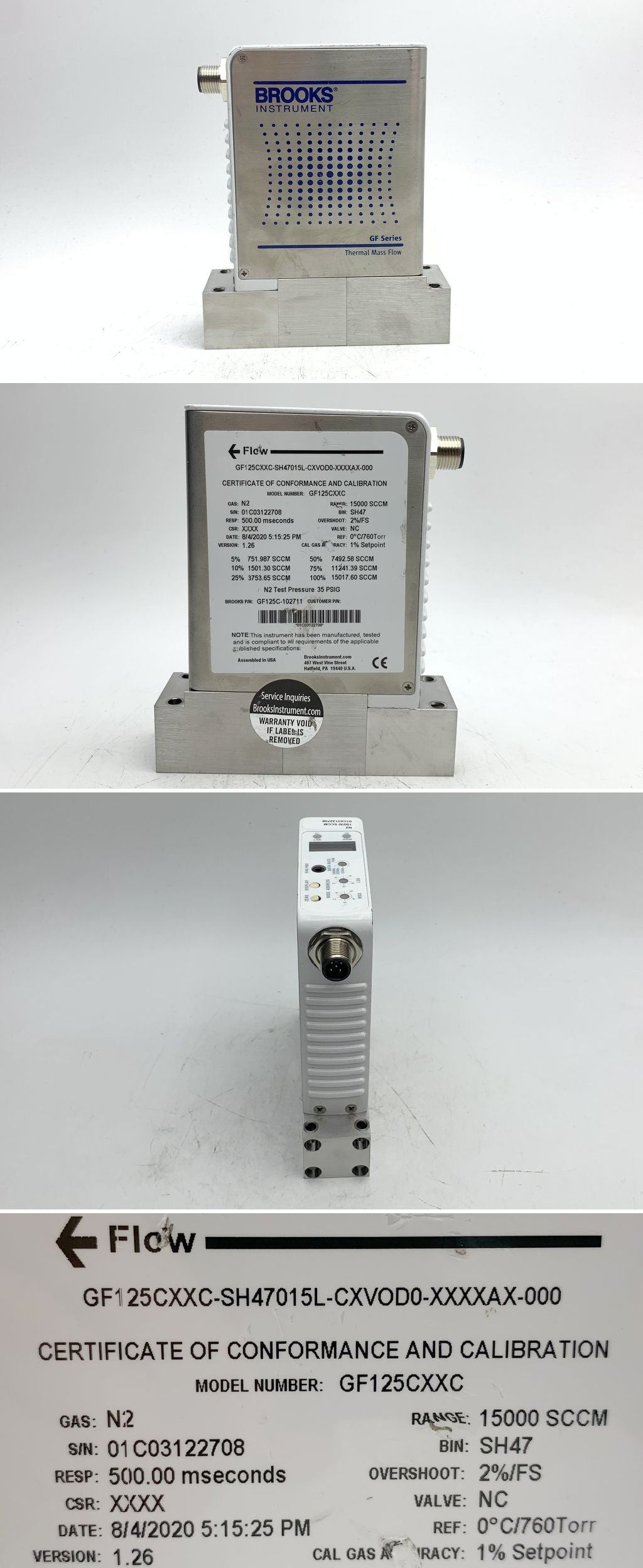 LK1796 Thermal Mass Flow Controller Brooks GF125CXXC-SH47015L-CXVOD0