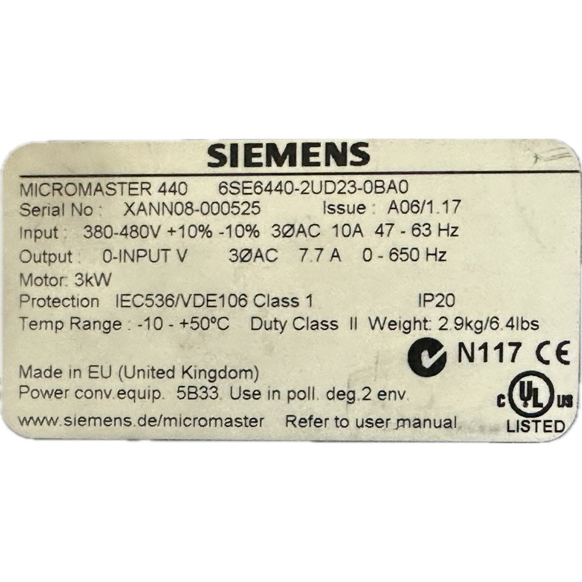 Siemens 6SE6440-2UD23-0BA0-5