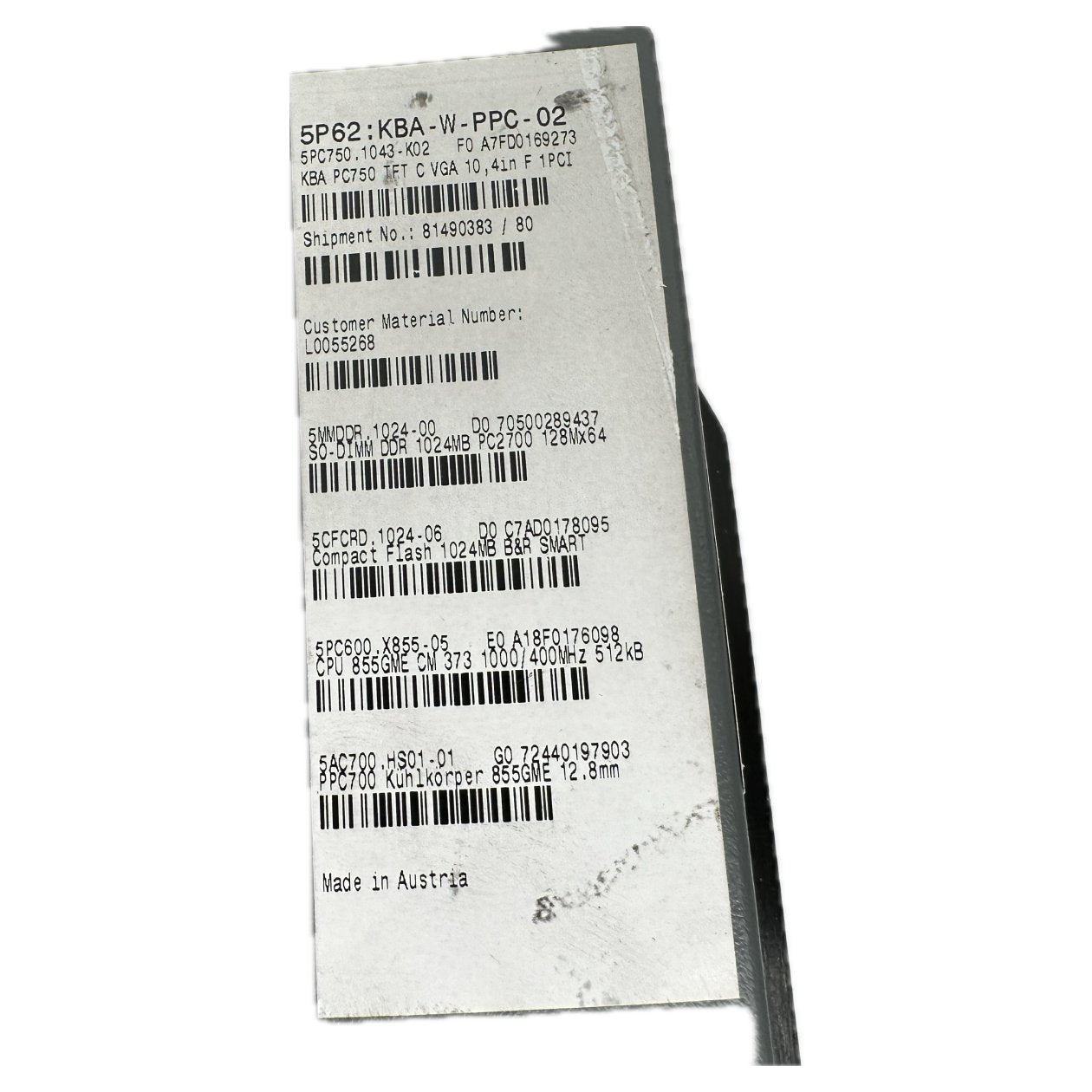 PC Bedienpanel KBA 5PC750.1043-K02 F0 5P62:KBA-W-PPC-02_5