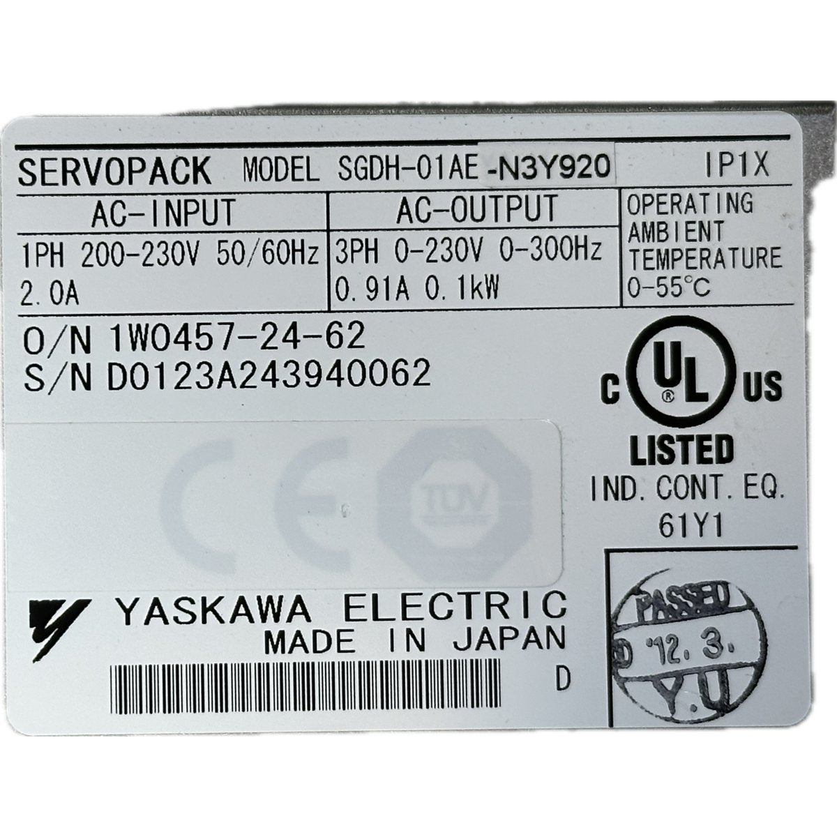 Yaskawa SGDH-01AE-N3Y920-4