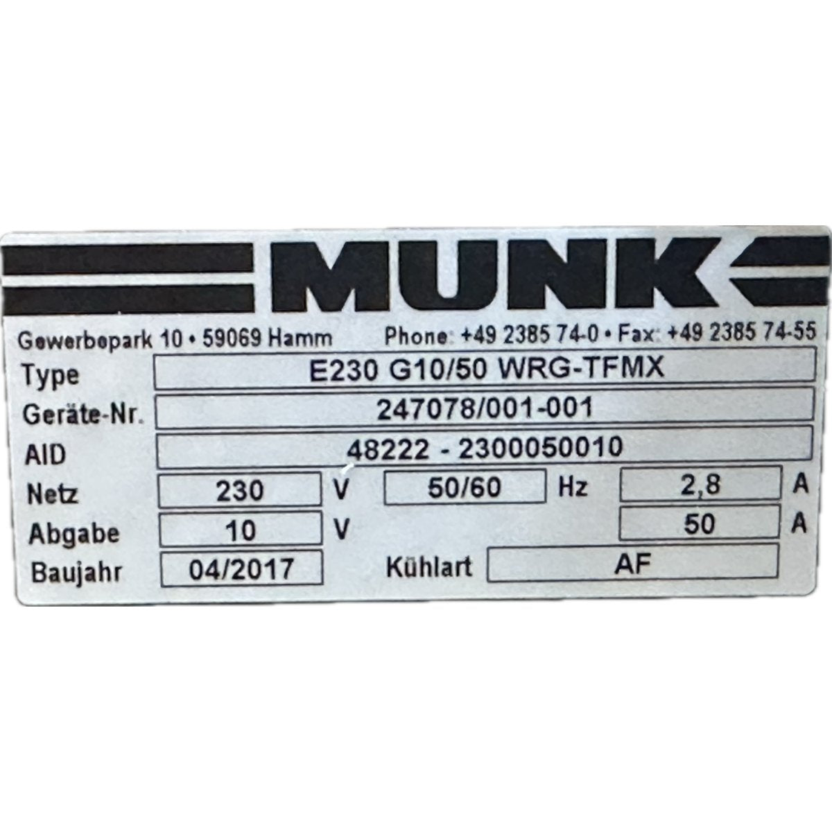 Munk E230 G10/50 WRG-TFMX-4