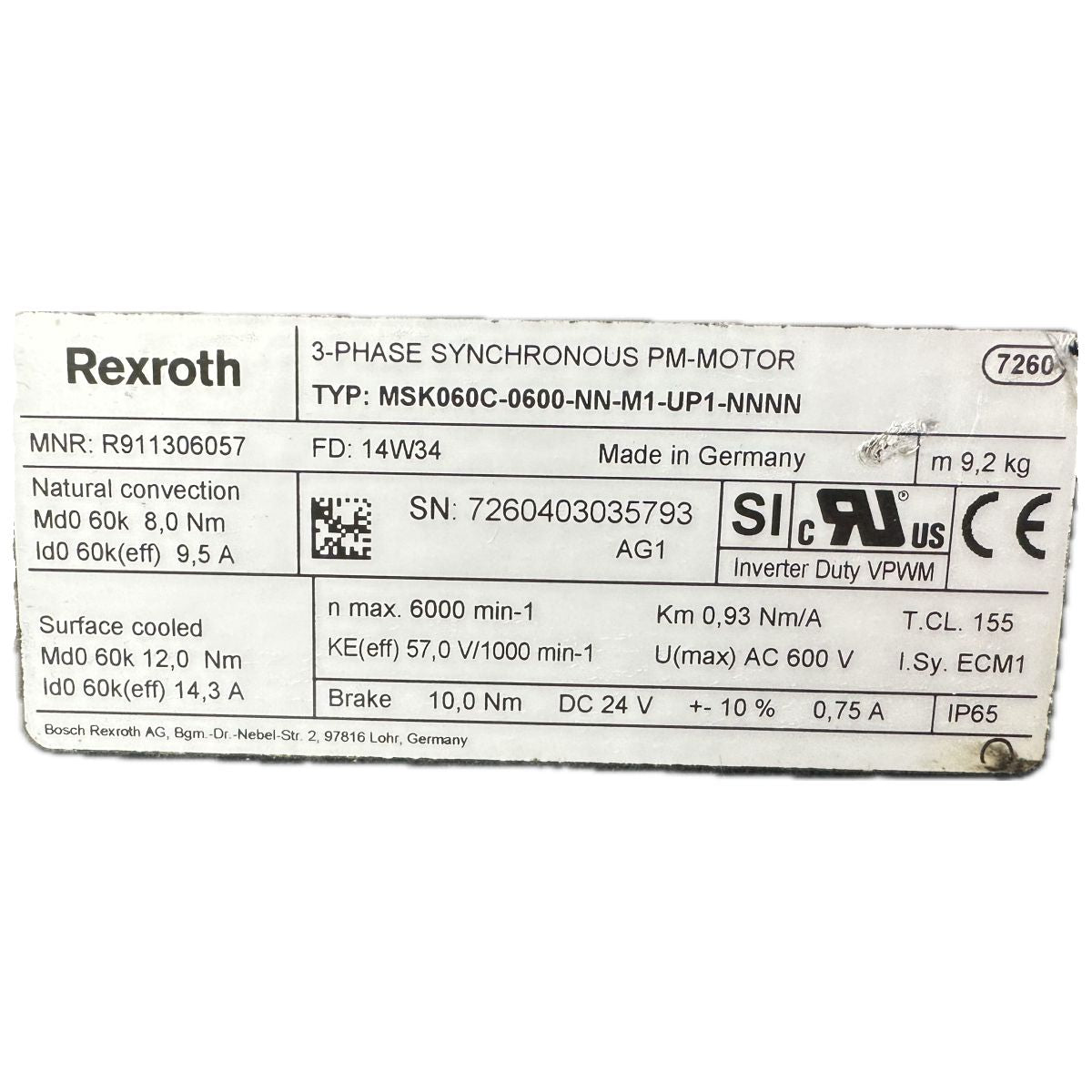 LK4566 Motor Rexroth MSK060C-0600-NN-M1-UP1 Stöber P521SPR0030ME_4