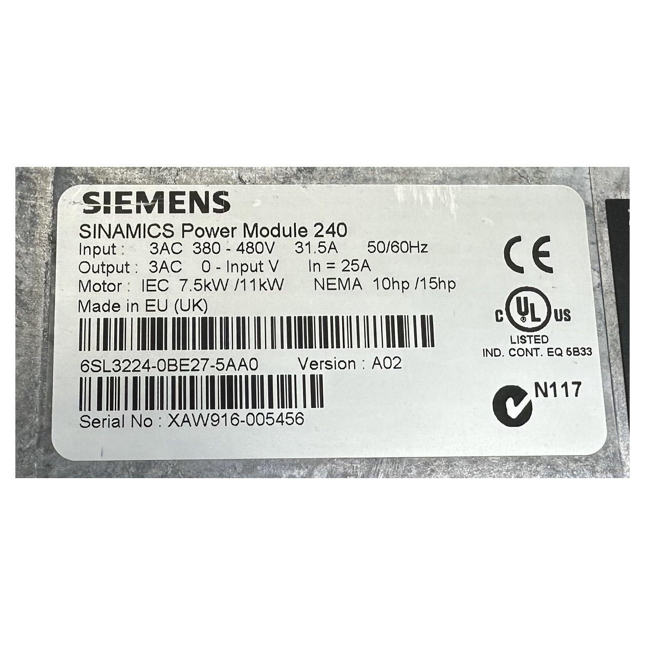 LK4930 Power Module PM240 Siemens 6SL3224-0BE27-5AA0 7.5KW