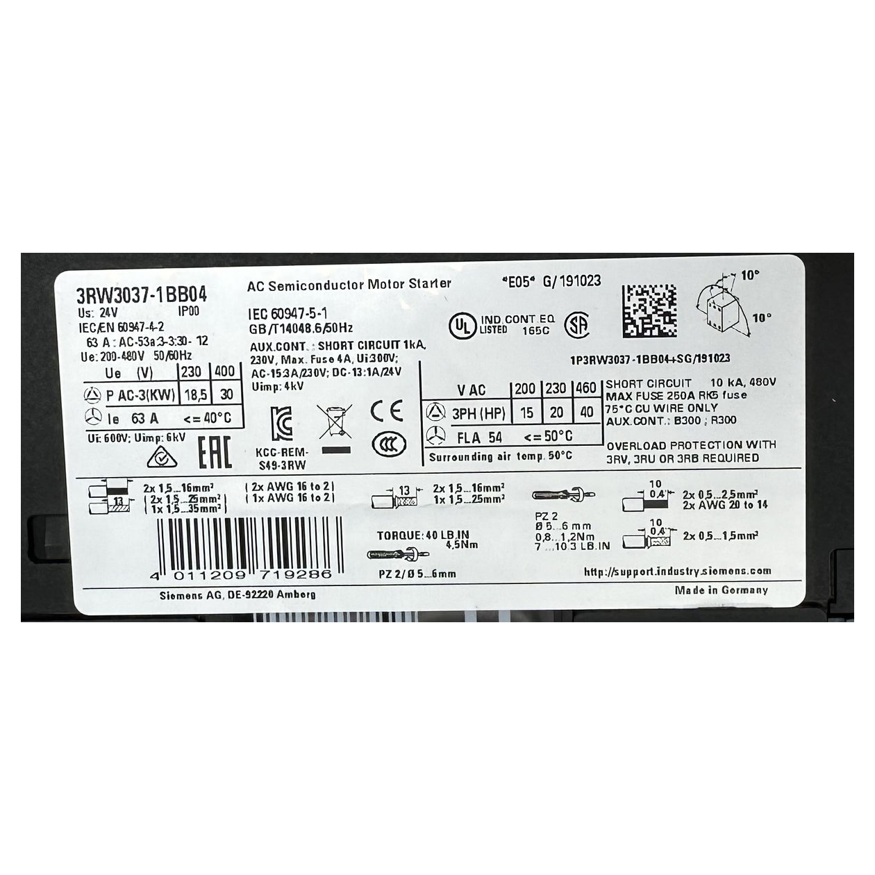 LK4960 Sanftanlauf Softstarter Siemens 3RW3037-1BB04 30KW_6