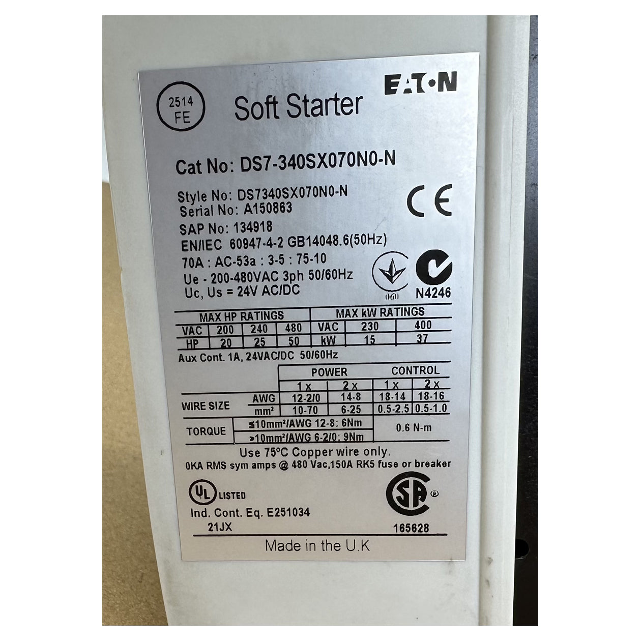 LK4984 Sanftanlauf Softstarter Eaton DS7-340SX070N0-N 37KW 400V AC_4