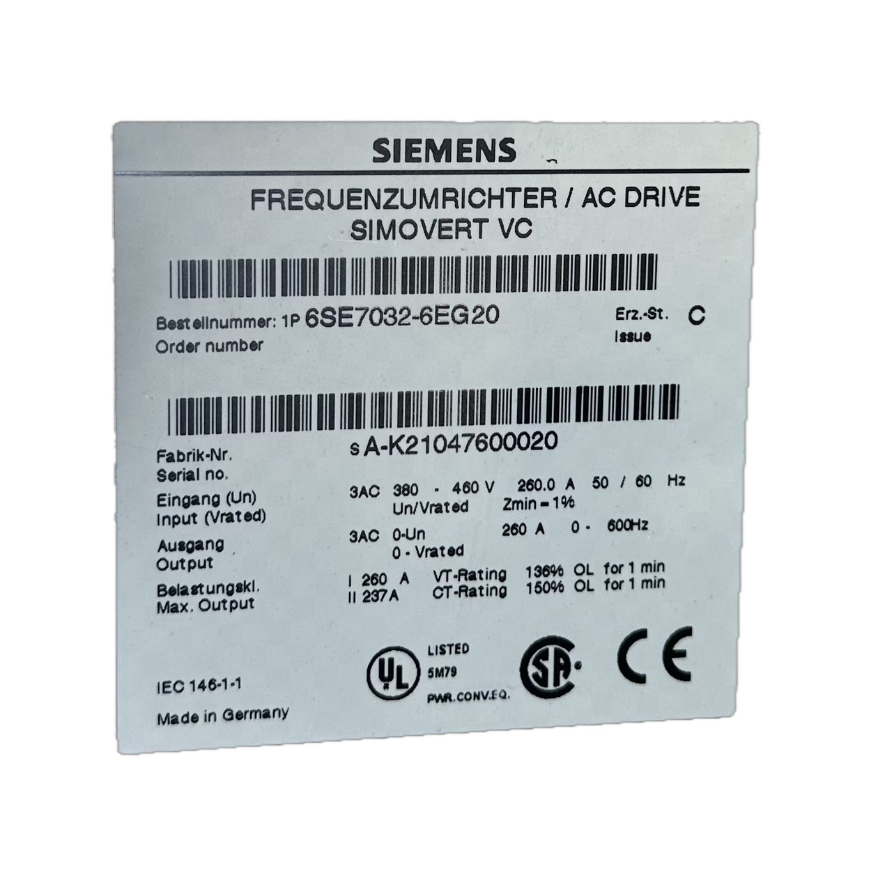 LK5134 Inverter Siemens 6SE7032-6EG20 132KW 6SE7090-0XX84-0AF0 -0AJ0 -0AK0_8