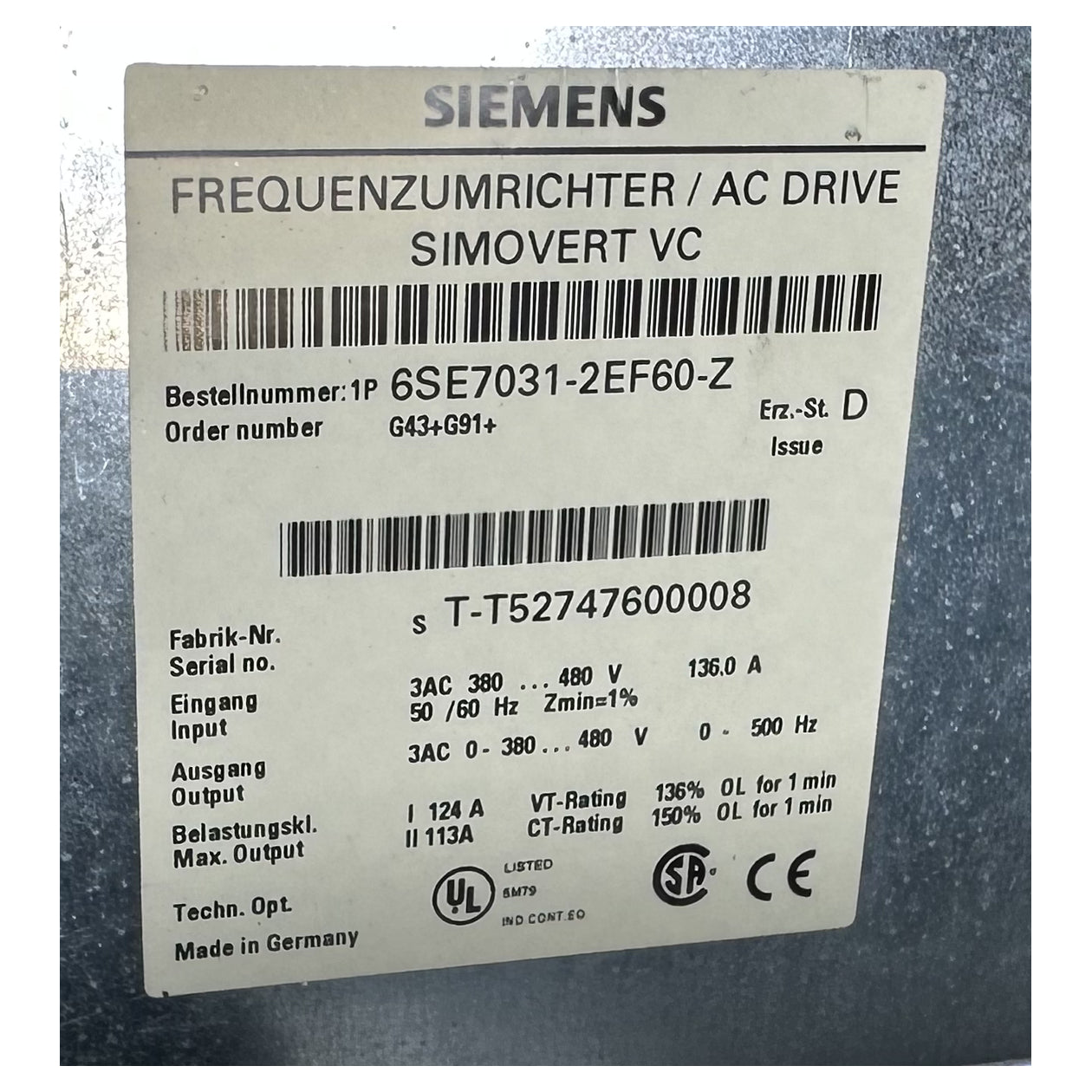LK5135 Inverter Siemens 6SE7032-6EG20 132KW 6SE7090-0XX84-0AF0 -0AJ0 -0AK0_8