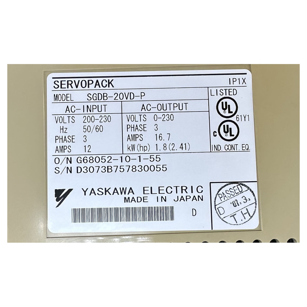 LK5267 servo amplifier Servo Drive Yaskawa SGDB-20VD-P XU-DS0720_5