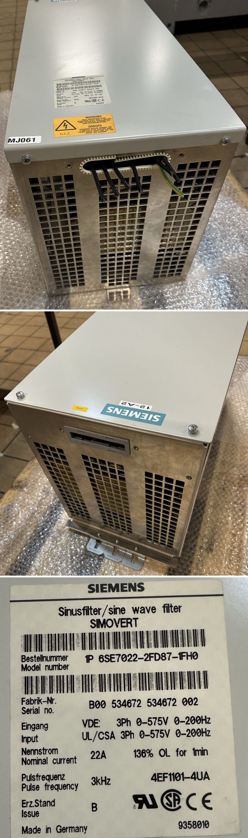MJ061 Sinusfilter Netzfilter Siemens 6SE7022-2FD87-1FH0 22A