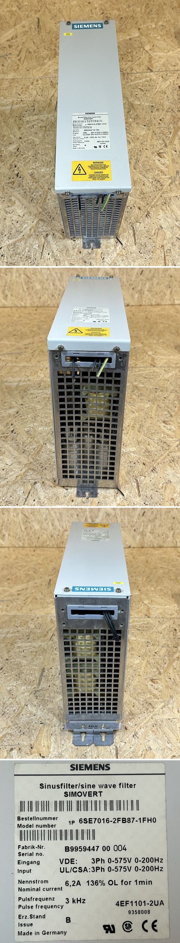 .MJ117 sine wave filter Siemens 6SE7016-2FB87-1FH0 3kHz