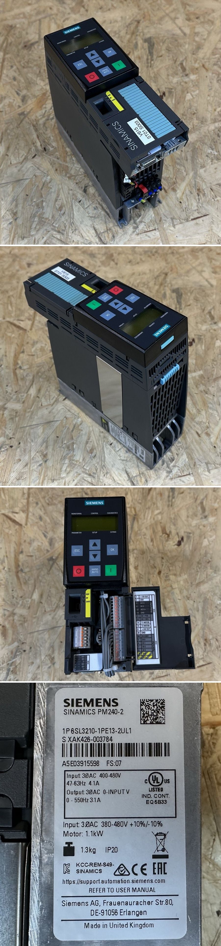 .MJ319 Frequency Converter Sinamics PM240-2 Siemens 6SL3210-1PE13-2UL1 Panel 1.1KW