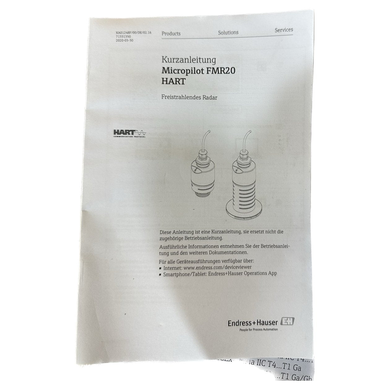 MJ750 Endress Hauser FMR20-16K4/0-5