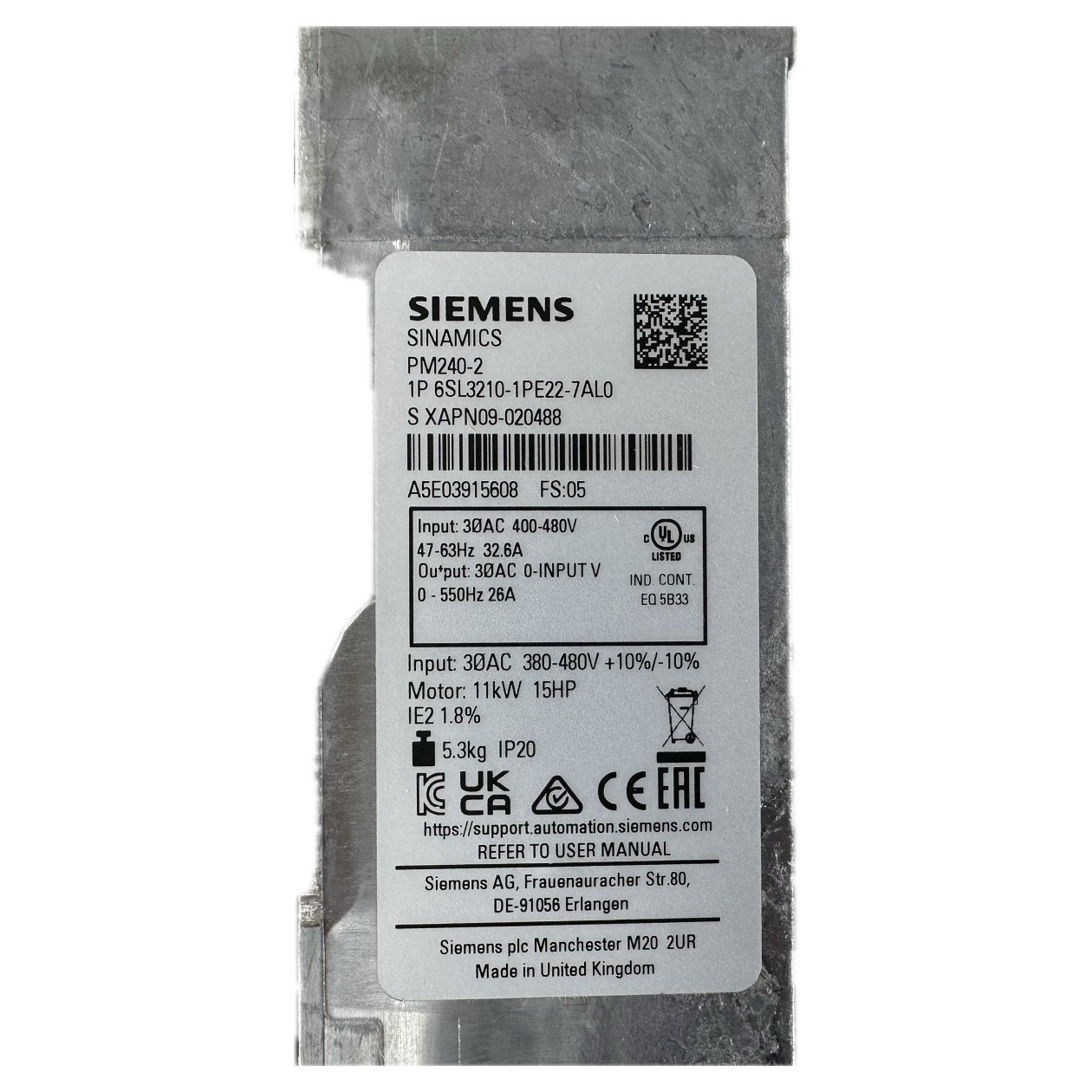 NJ057 Sinamics Power Module 240 Siemens 6SL3210-1PE22-7AL0 FS5_4