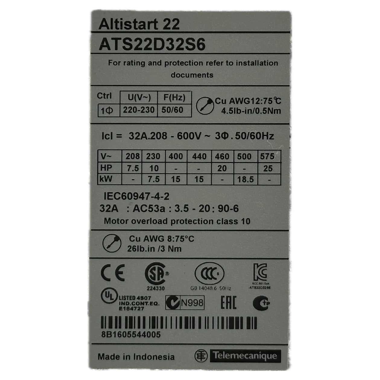 NJ099 Softstarter Schneider Altistart 22 ATS22D32S6 32A_4