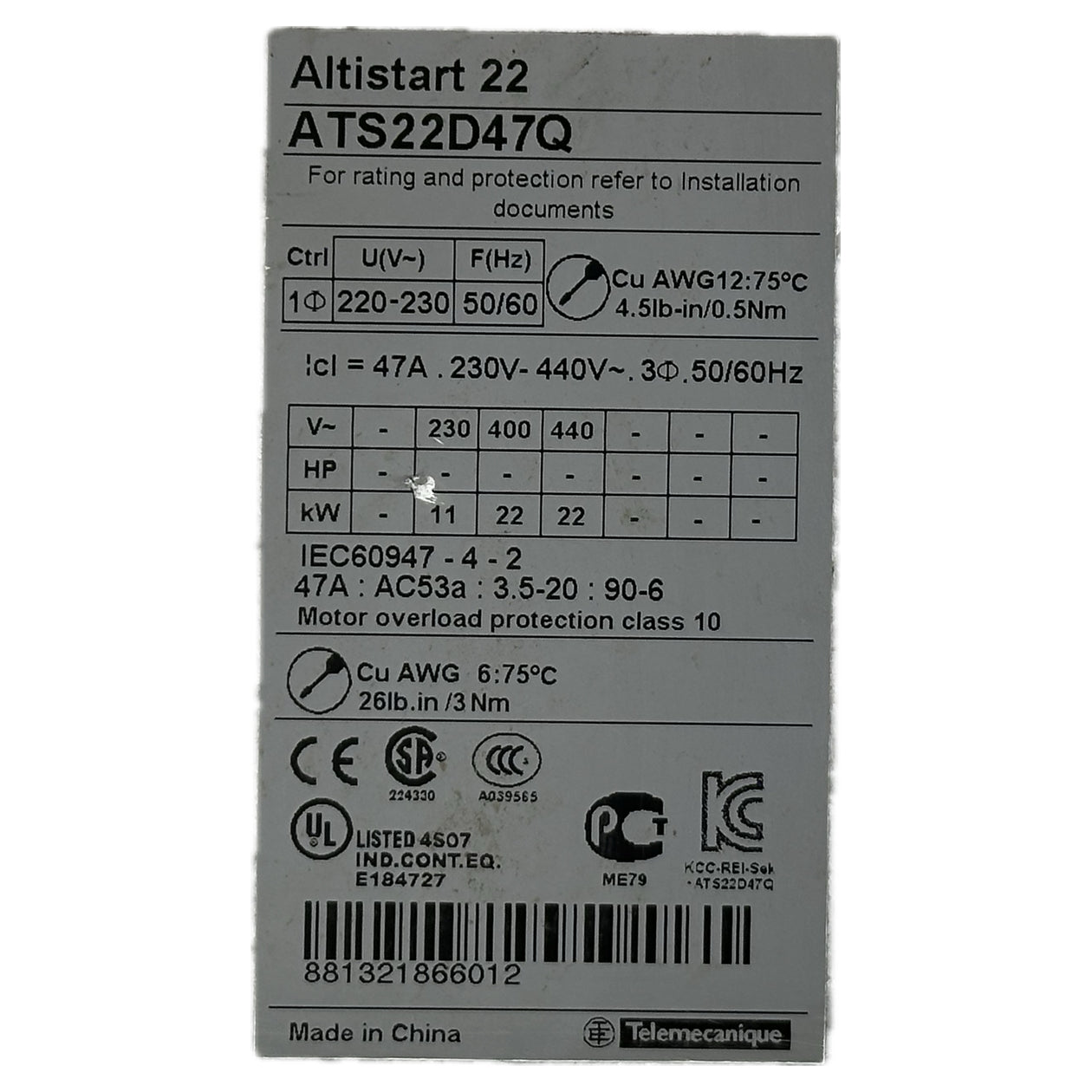 NJ255 Softstarter Altistart 22 Schneider ATS22D47Q 47A_4