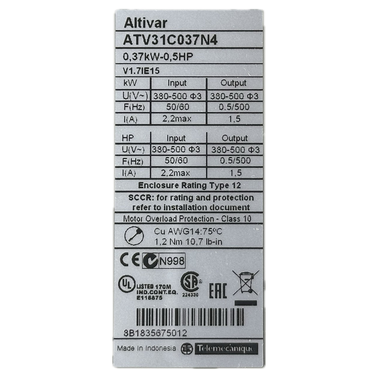 NJ268 Frequenzumrichter Altivar 31 Schneider ATV31C037N4 0,37kW_4