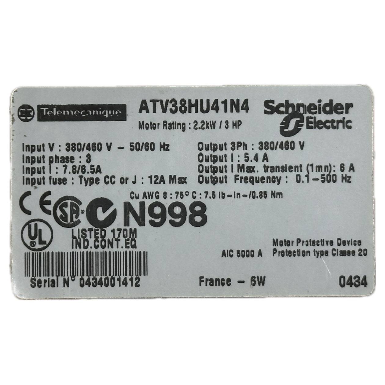 NJ304 Frequenzumrichter Telemecanique ATV38HU41N4 2,2kW_4