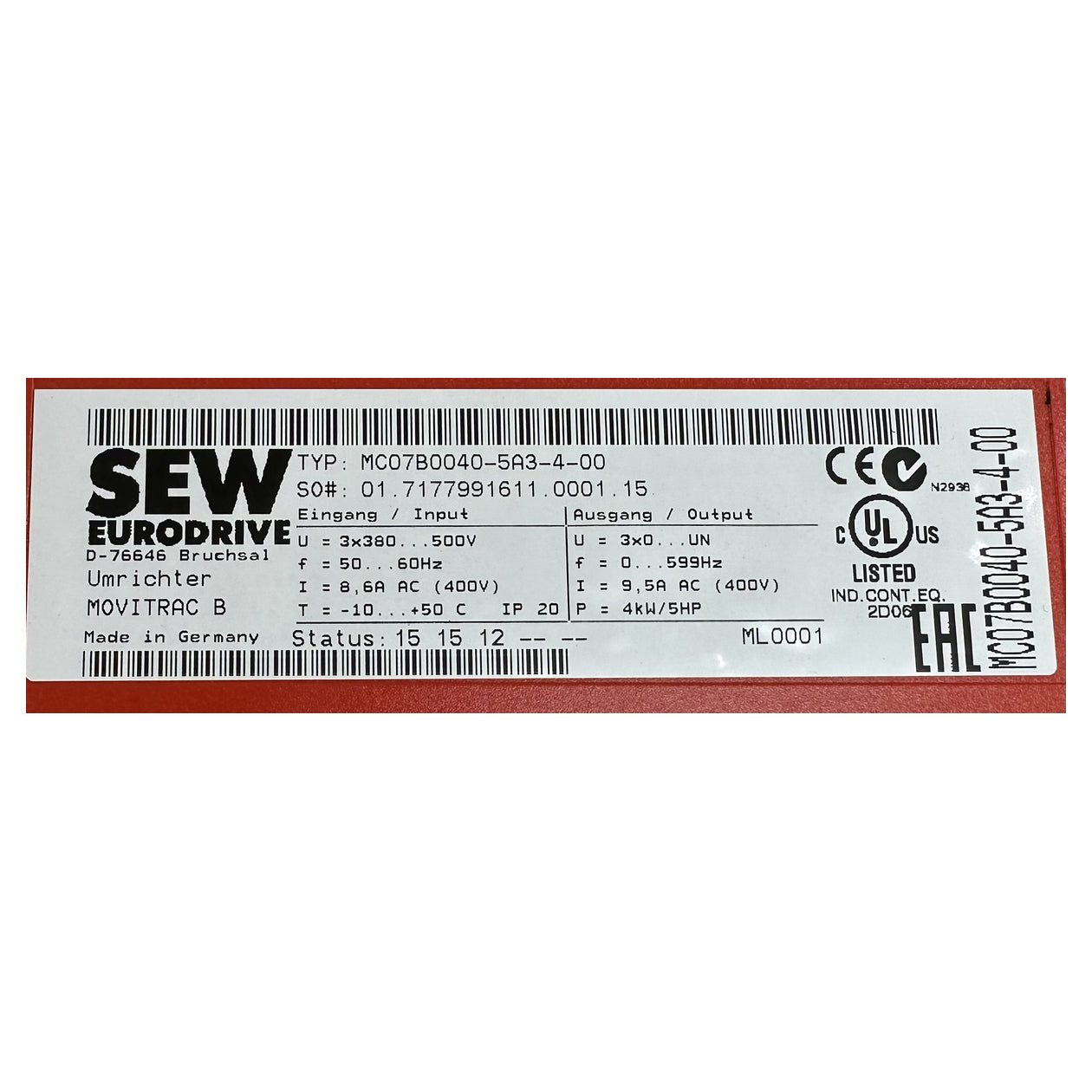 NJ328 Frequency Converter SEW MC07B0040-5A3-4-00 4KW 1.15_5