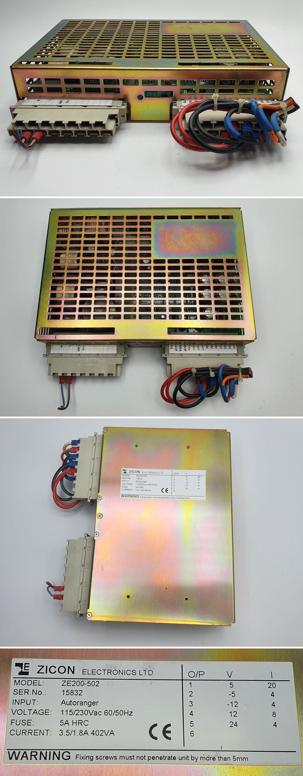 PQ1949 Power Supply Zicon ZE200-502 +-5VDC +-12VDC 24VDC 402VA_2