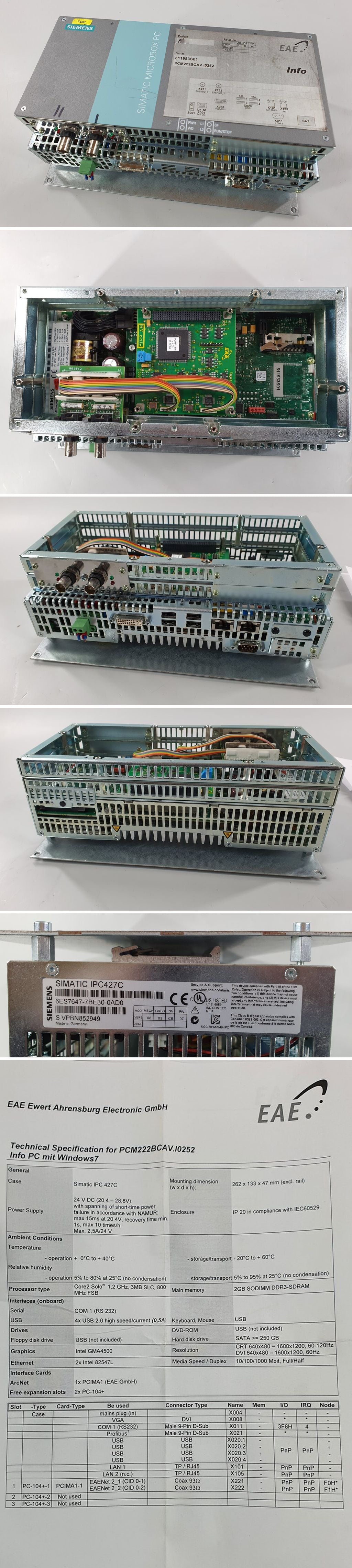 PQ2406 Industrie PC EAE PCM222BCAV Siemens 6ES7647-7BE30-0AD0 Arcnet_2