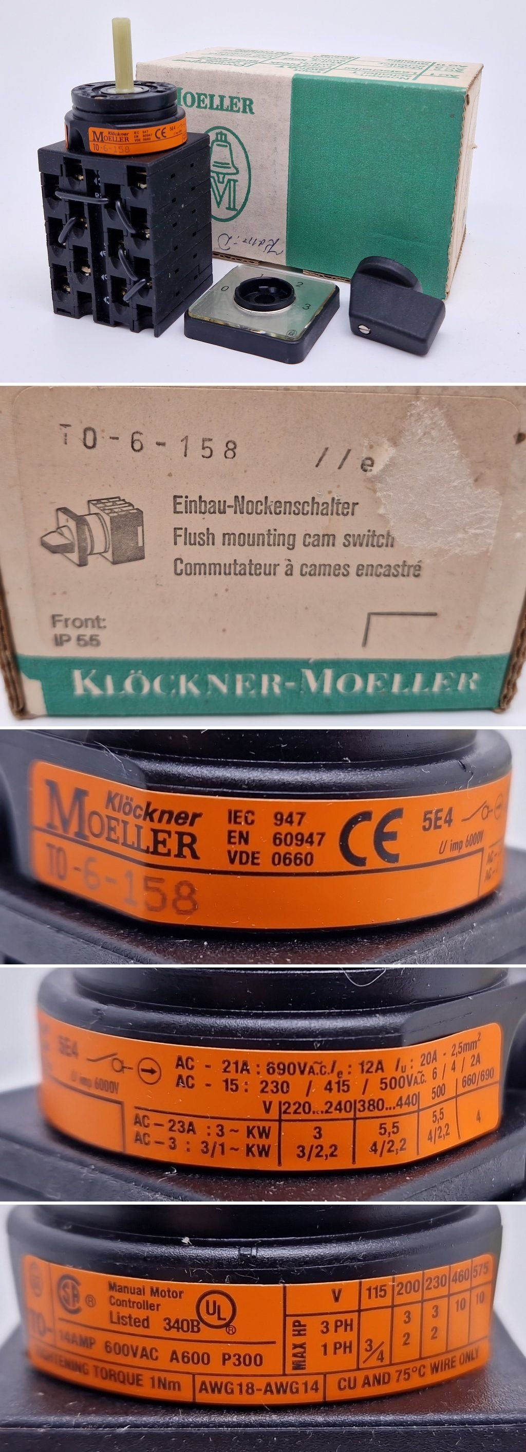 PQ3186 Einbau Nockenschalter 3Ph 3 Stellungen Klöckner Moeller T0-6-158/E 5,5KW_2