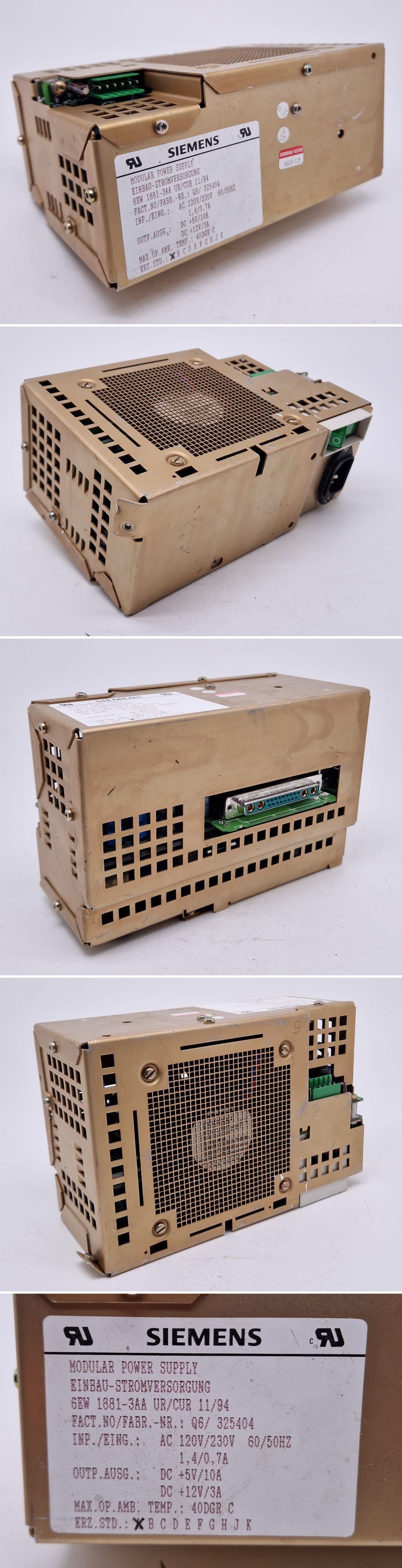 PQ3385 Modular Power Supply Siemens 6EW 1881-3AA UR/CUR 11/94_2