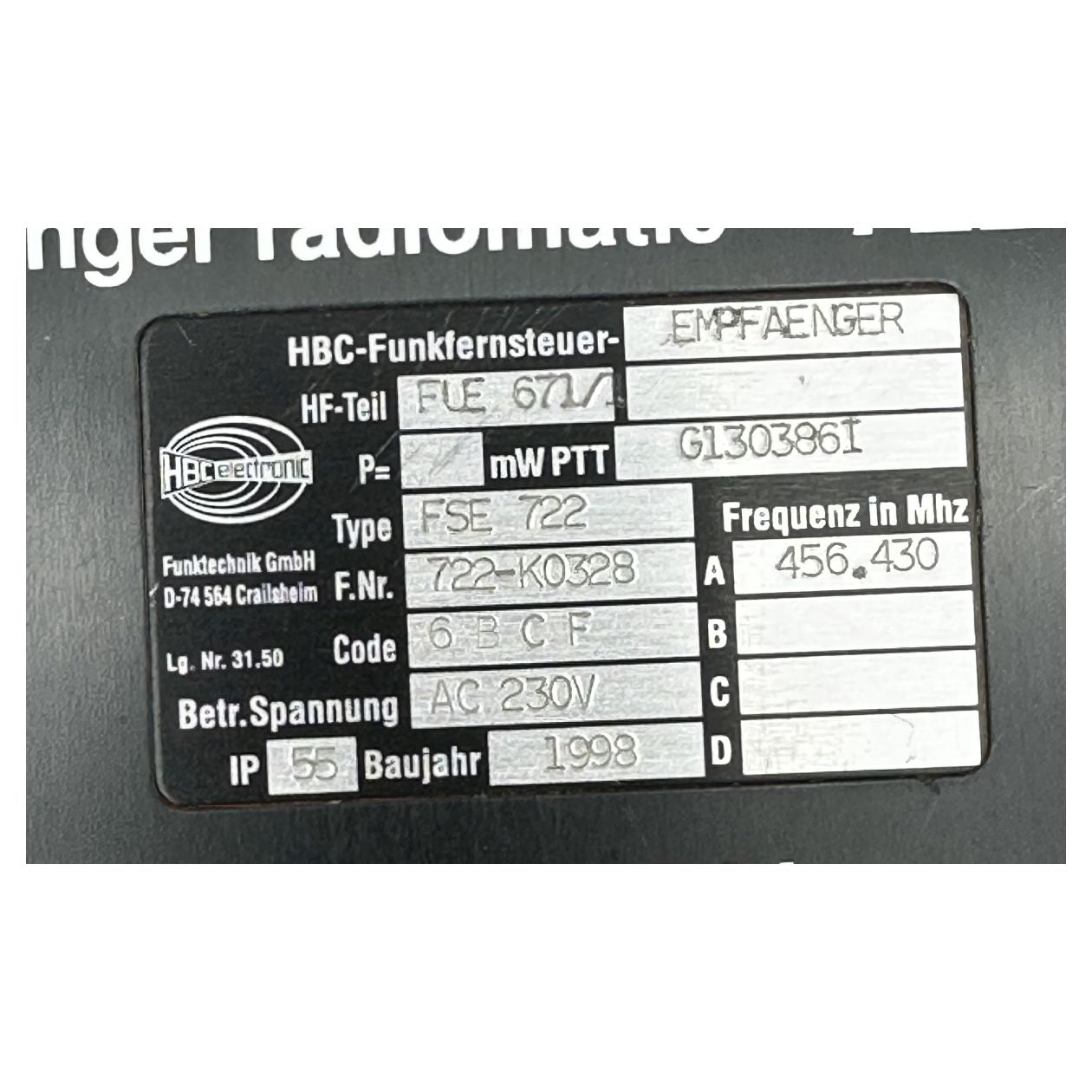 PQ3813 Funkfernsteuerung Empfänger Kran HBC Radiomatic FSE 722_5
