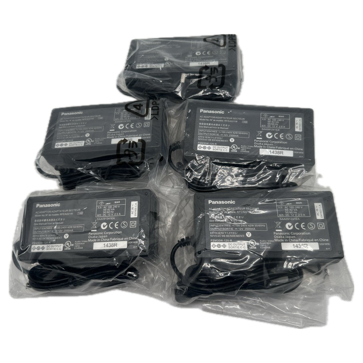 PQ4446 5 Stück Netzteil Panasonic PSM30W-120-R RFEA221W 12V DC 2,5A