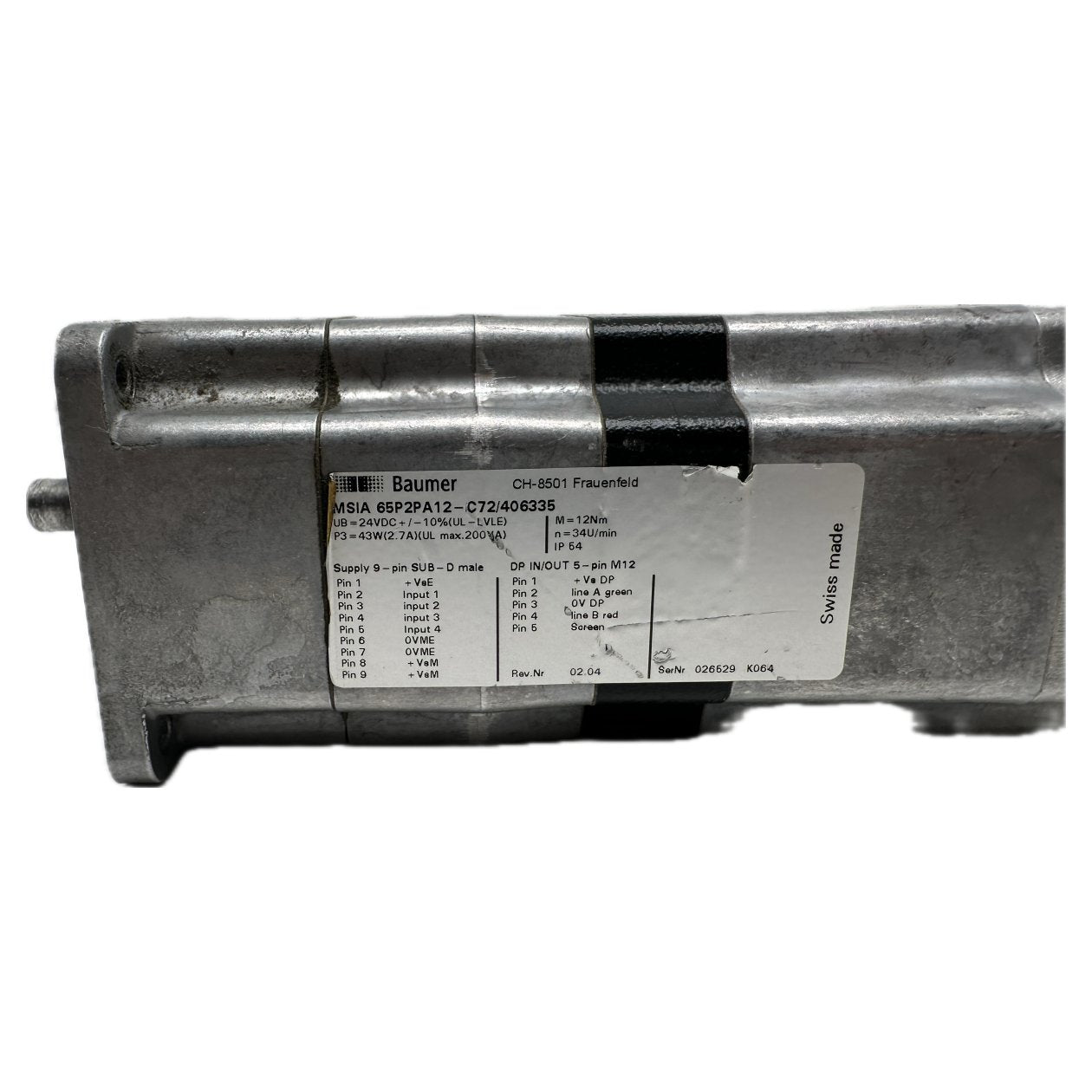 .PQ5004 Servo Motor Baumer MSIA 65P2PA12-C72/406335_3
