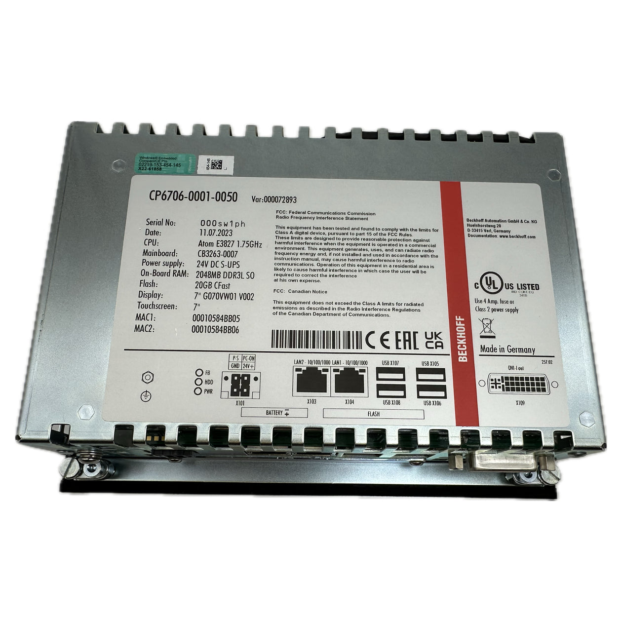 PQ5278 7 Zoll Touchpanel Beckhoff CP6706-0001-0050 11.7.2023 ohne Karton_4