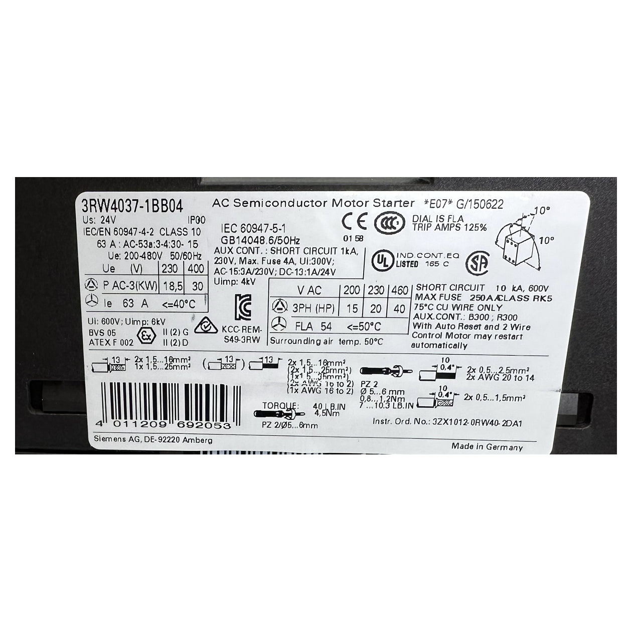 PQ5306 Sanftanlauf Softstarter Siemens 3RW4037-1BB04 30KW an 400V AC_5