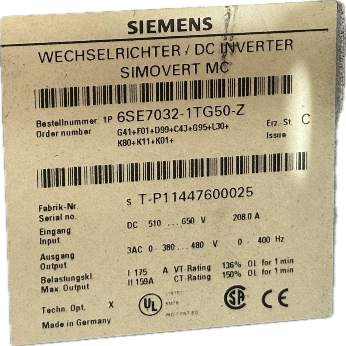 Siemens 6SE7032-1TG50-Z-4
